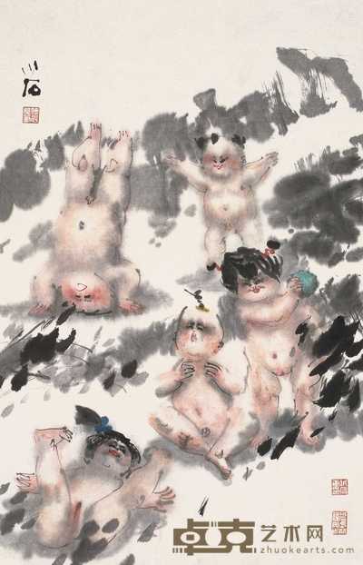 傅小石 嬉戏图 镜心 69×44.5cm